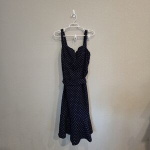Premier Navy Polka Dot Midi Dress with Sweetheart Bodice